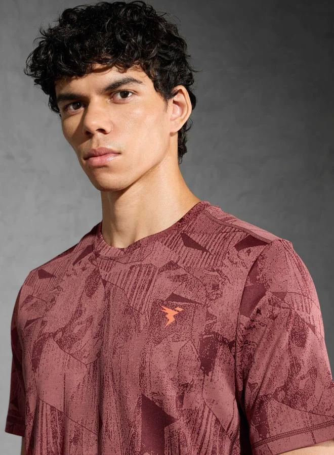 Technosport Technosport Men Jacquard Slim Fit Crew Neck T-Shirt