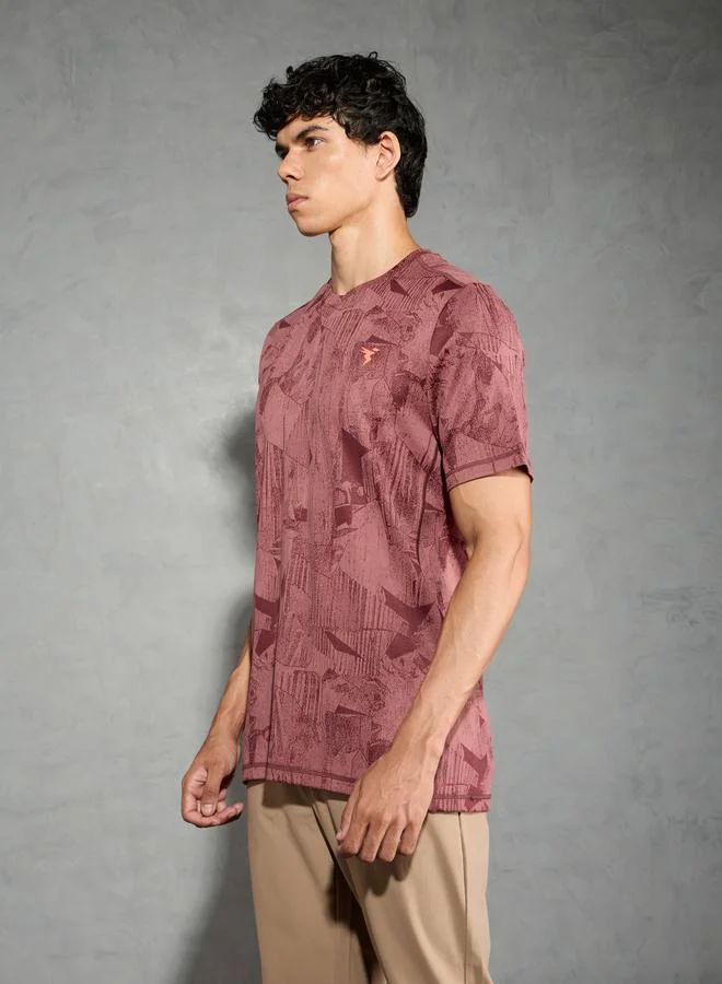 تكنوسبورت Technosport Men Jacquard Slim Fit Crew Neck T-Shirt