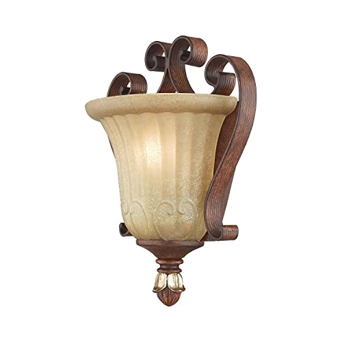 Livex Lighting 8560-63 Villa Verona 1 Light Verona Bronze Finish ADA Wall Sconce with Aged Gold Leaf Accents and Rustic Art Glass - Image 5
