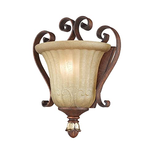 Livex Lighting 8560-63 Villa Verona 1 Light Verona Bronze Finish ADA Wall Sconce with Aged Gold Leaf Accents and Rustic Art Glass - Image 4