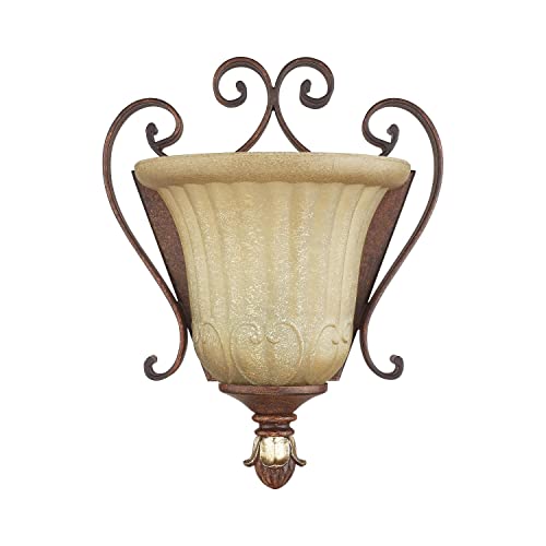 Livex Lighting 8560-63 Villa Verona 1 Light Verona Bronze Finish ADA Wall Sconce with Aged Gold Leaf Accents and Rustic Art Glass - Image 3