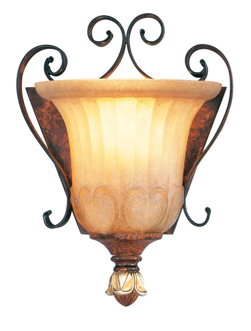 Livex Lighting 8560-63 Villa Verona 1 Light Verona Bronze Finish ADA Wall Sconce with Aged Gold Leaf Accents and Rustic Art Glass - Image 1