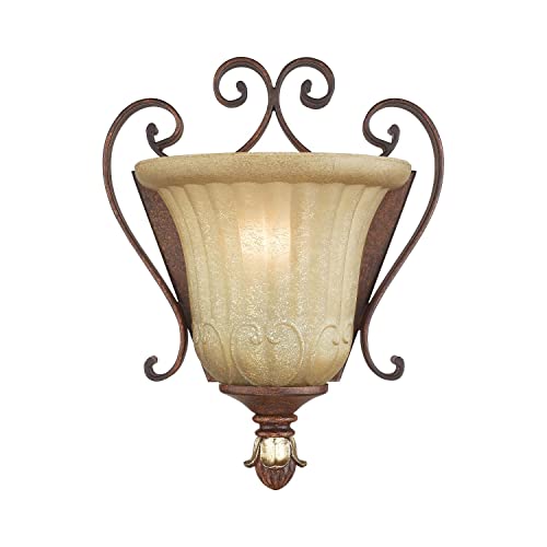 Livex Lighting 8560-63 Villa Verona 1 Light Verona Bronze Finish ADA Wall Sconce with Aged Gold Leaf Accents and Rustic Art Glass - Image 2