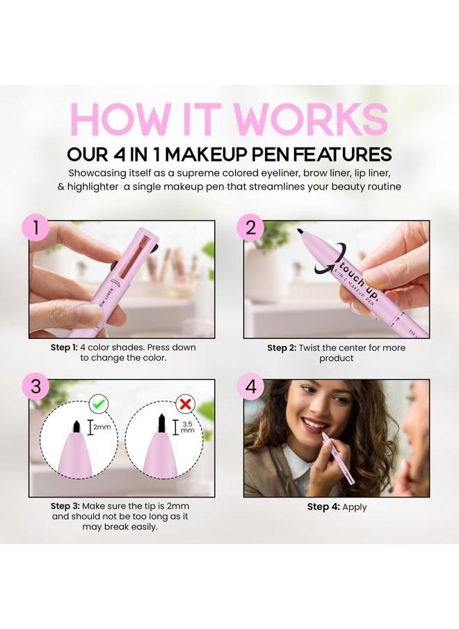Katelia Beauty - 4 in 1 Makeup Pen - Refillable Makeup Pen for Easy Travel - Portable Makeup Set with Colored Eyeliner, Brow & Lip Liner & Highlighter - Cruelty-Free Beauty, Paraben-Free Makeup Pen - Image 1