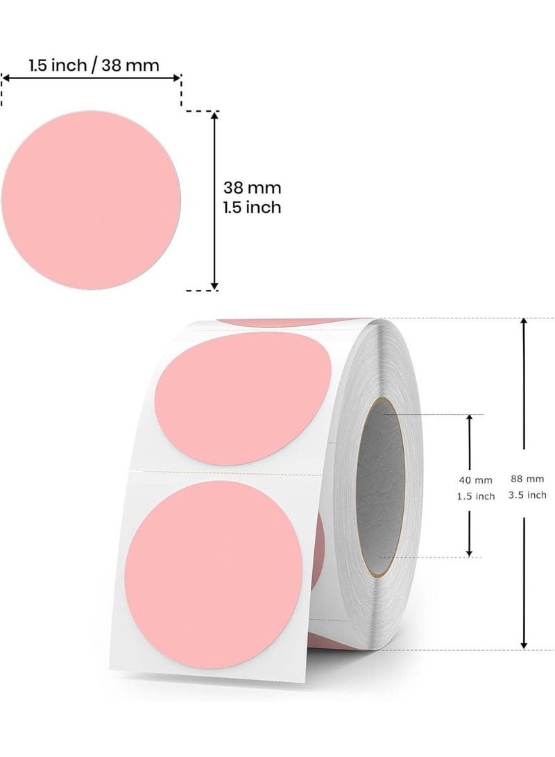 jaexest Pink Round Thermal Labels 1.5 Inch Circle Stickers Vinyl Direct Waterproof Multi-Purpose Self-Adhesive Name Tags Colour Coding for Office Barcode DIY Logo 500 PCS - Image 2