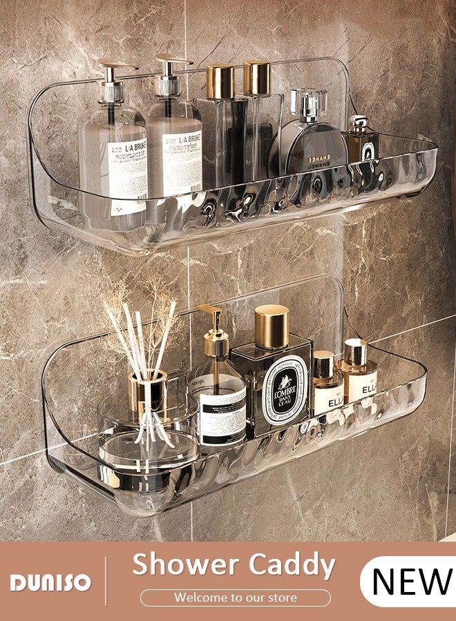 DUNISO حامل دش مثبت على الحائط 2 عبوة، تصميم مجوف حامل زاوية الحمام لاصق، رف لاصق لتعليق الجدران بدون حفر، رف دش أكريليك للحمام، السكن الجامعي، المرحاض، المطبخ - Image 1