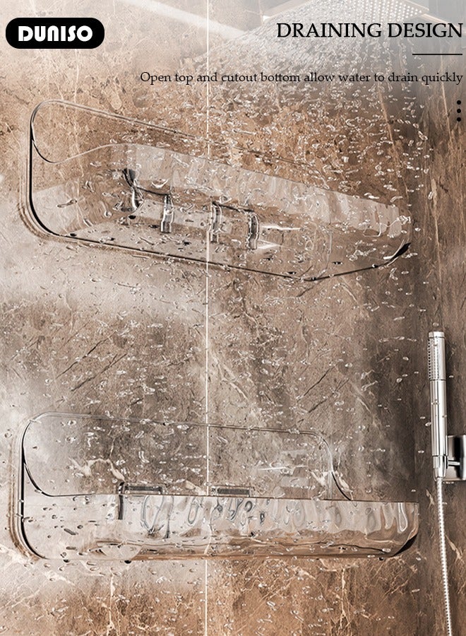 DUNISO حامل دش مثبت على الحائط 2 عبوة، تصميم مجوف حامل زاوية الحمام لاصق، رف لاصق لتعليق الجدران بدون حفر، رف دش أكريليك للحمام، السكن الجامعي، المرحاض، المطبخ - Image 2