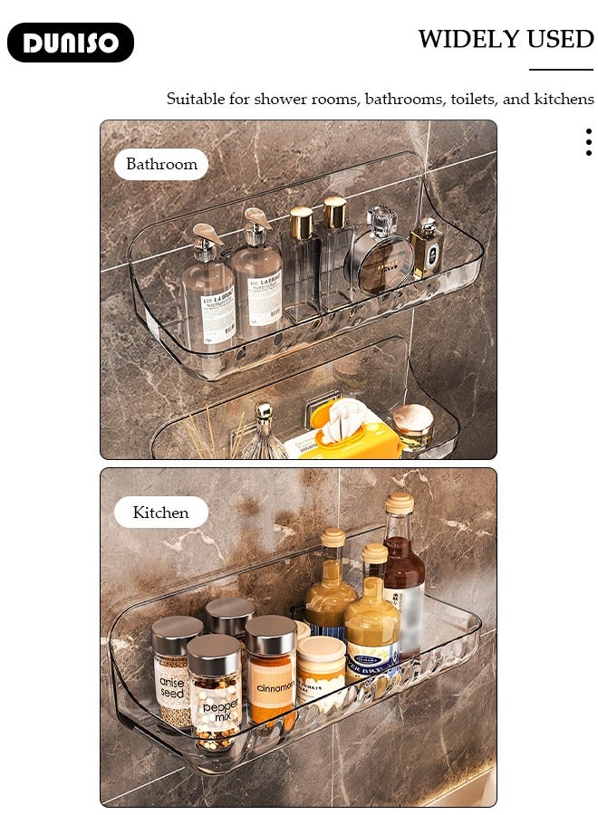 DUNISO حامل دش مثبت على الحائط 2 عبوة، تصميم مجوف حامل زاوية الحمام لاصق، رف لاصق لتعليق الجدران بدون حفر، رف دش أكريليك للحمام، السكن الجامعي، المرحاض، المطبخ - Image 3