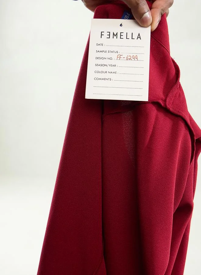 Femmella Femmella Maroon One Shoulder Bell Sleeve Top