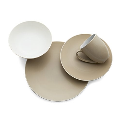 nambe POP 4-Piece Dinnerware Set | Place Setting for 1 | Stoneware Dishes | Includes Dinner Plate, Salad Plate, Coffee Mug, and Soup Bowl | Dishwasher and Microwave Safe | Sand Brown - Image 3