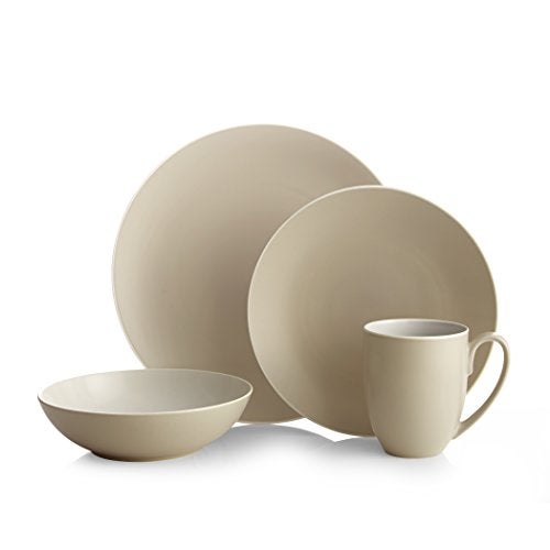 nambe POP 4-Piece Dinnerware Set | Place Setting for 1 | Stoneware Dishes | Includes Dinner Plate, Salad Plate, Coffee Mug, and Soup Bowl | Dishwasher and Microwave Safe | Sand Brown - Image 1