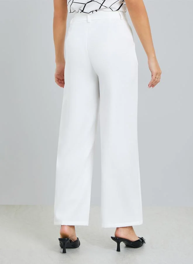 Take Two  White Solid Straight Leg Trousers for Women | Best Price UAE