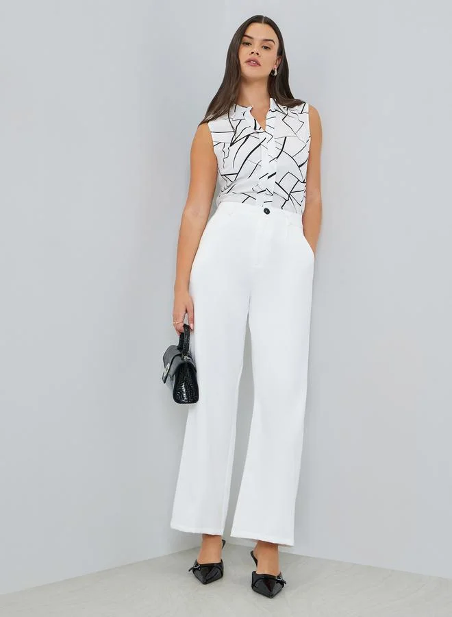 تايك تو بنطال أبيض سادة بساق مستقيمة