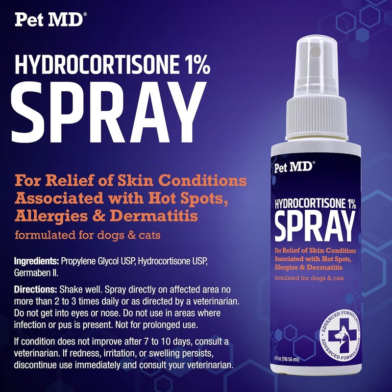 بيت إم دي بخاخ هيدروكورتيزون من للكلاب والقطط والخيول - بخاخ لتخفيف الحكة وعلاج البقع الساخنة للكلاب، الجلد الجاف المتهيج والمسبب للحكة، الحساسية، والتهاب الجلد - يقلل الالتهاب الموضعي - 4 أونصة - Image 4
