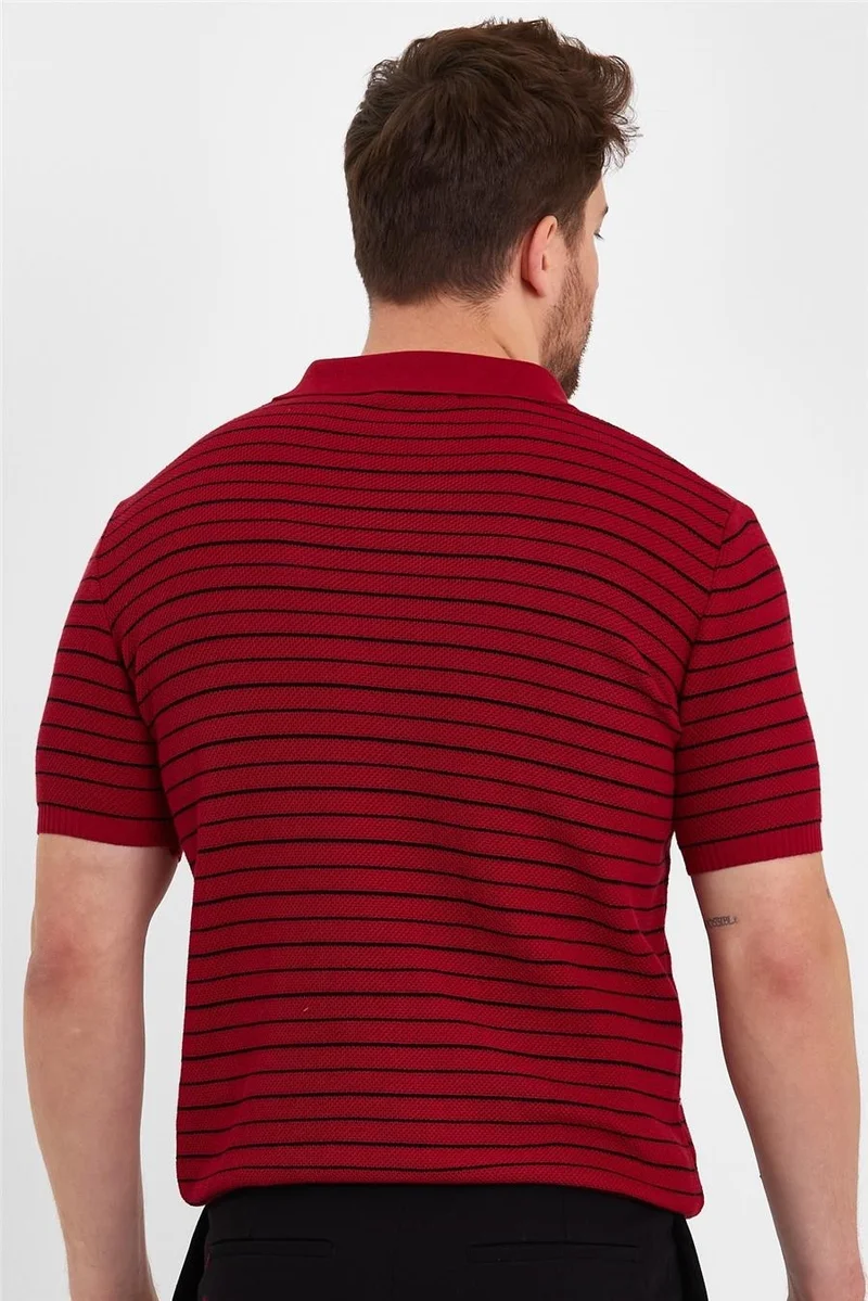 Cool Tarz Cool Style Claret Red Men's Polo Collar Striped Knitwear T-SHIRT-TRZ19124R04S