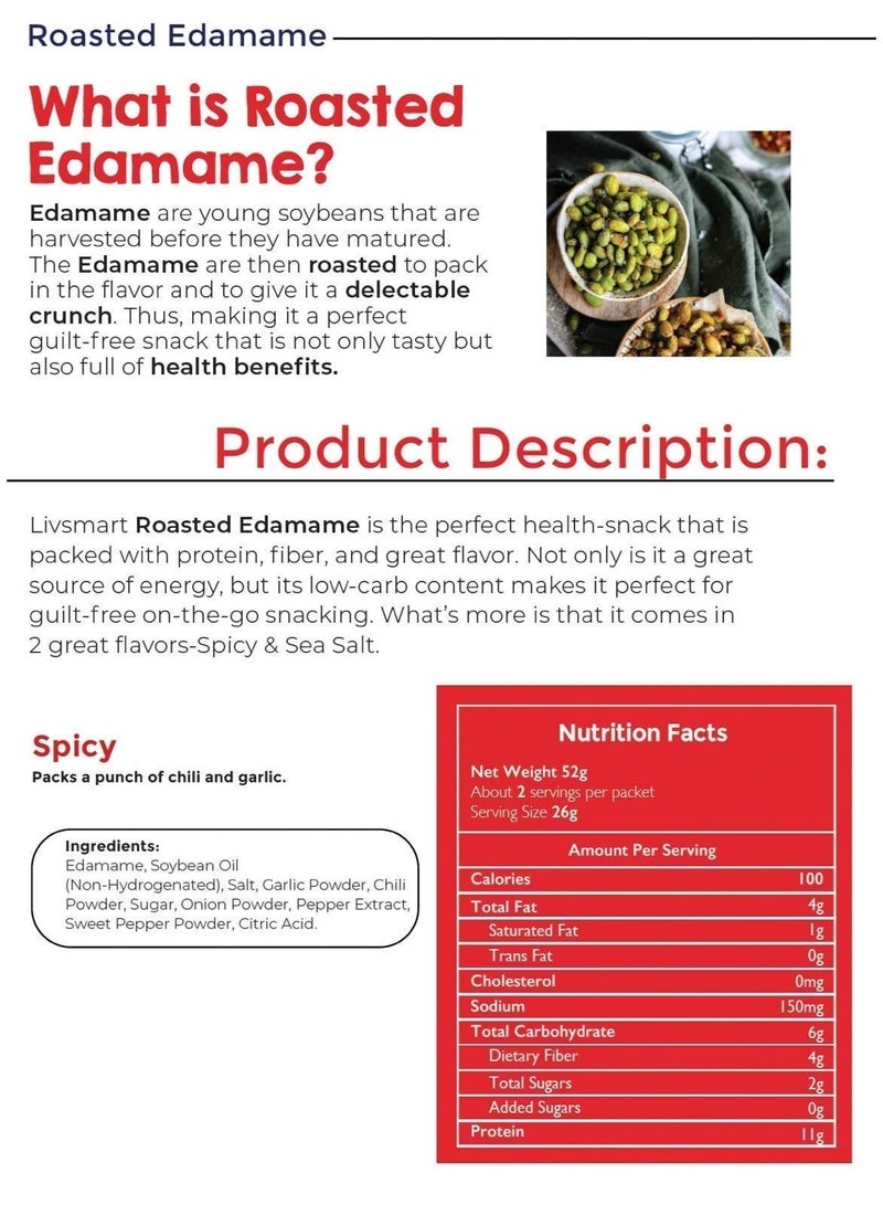 LIVSMART Crunchy Roasted Edamame Beans Spicy 52g - Image 3