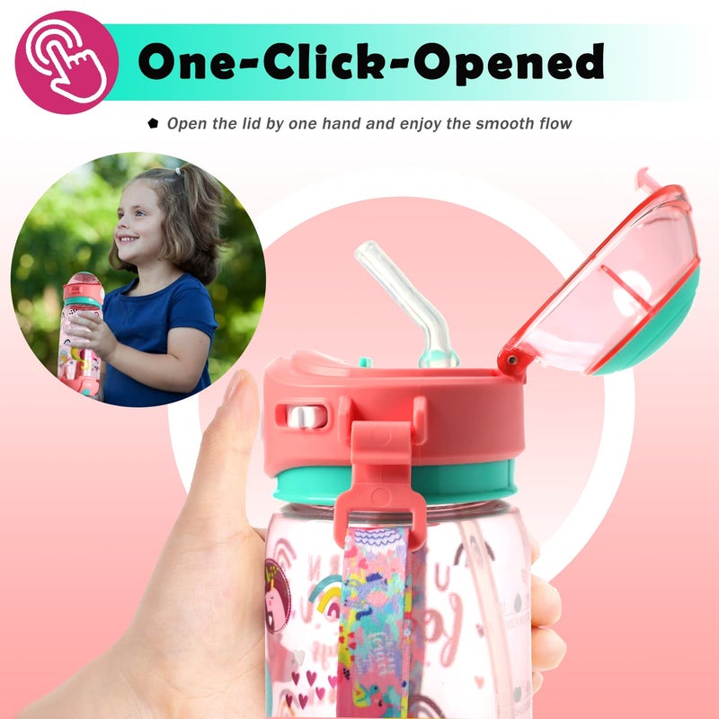 YOYTOO Kids Water Bottle with Straw & Strap for School Kids Girls Boys, 22oz BPA Free Child Drinking Water Bottle One-Click-Open Leak-Proof Locking Flip Lid for Back to School Sport Travel - Image 3