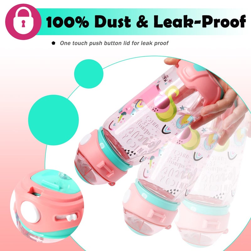 YOYTOO Kids Water Bottle with Straw & Strap for School Kids Girls Boys, 22oz BPA Free Child Drinking Water Bottle One-Click-Open Leak-Proof Locking Flip Lid for Back to School Sport Travel - Image 4
