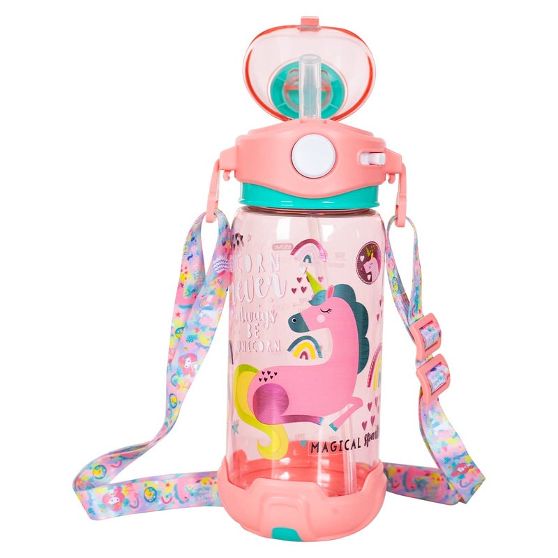 YOYTOO Kids Water Bottle with Straw & Strap for School Kids Girls Boys, 22oz BPA Free Child Drinking Water Bottle One-Click-Open Leak-Proof Locking Flip Lid for Back to School Sport Travel - Image 1