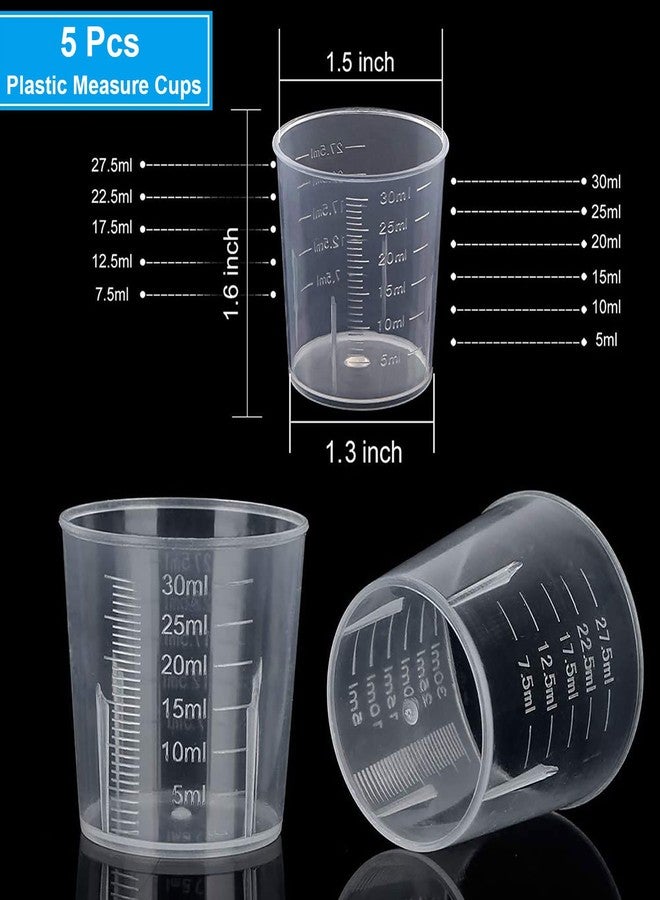 KeCool 30ml Plastic Liquid Measuring Cups - Mini Clear Kitchen Medicine Cups Transparent Labs Graduated Beakers Baking Cooking Home Lab Measure Tool (5 Packs,1oz,Transparent) - Image 2