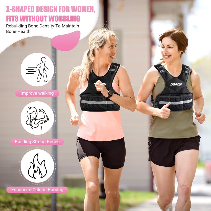 UOPON Adjustable Weighted Vest for Women, 6-12 Lbs Rucking Vest with 6 Ironsand Weights, Great Weighted Vest with Plus Pockets & Reflective Strips for Running, Walking, Workout and Strength Training - Image 4