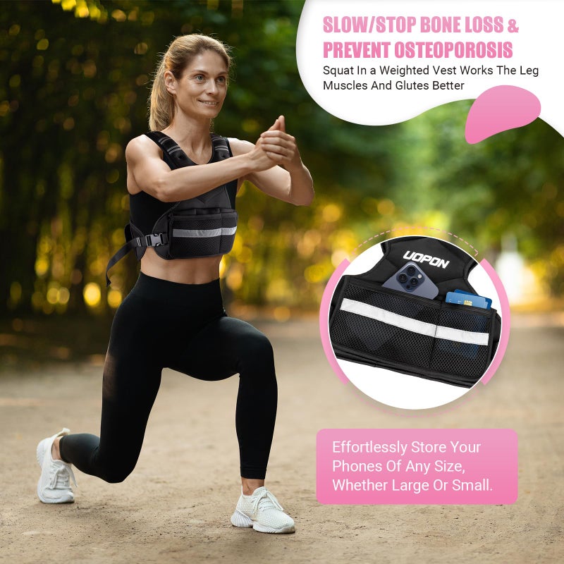 UOPON Adjustable Weighted Vest for Women, 6-12 Lbs Rucking Vest with 6 Ironsand Weights, Great Weighted Vest with Plus Pockets & Reflective Strips for Running, Walking, Workout and Strength Training - Image 5