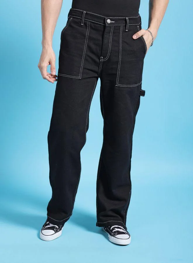 Men Baggy Solid Mid-Rise Stretchable Jeans