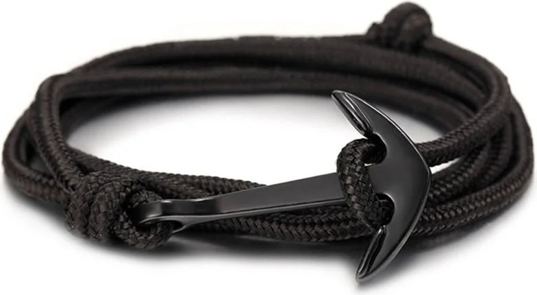 شافين Black Corded Anchor Men-Women Steel Bracelet Dr19