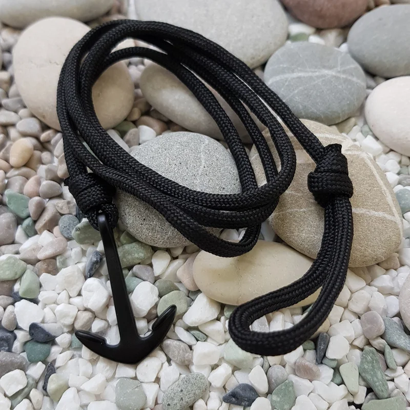 شافين Black Corded Anchor Men-Women Steel Bracelet Dr19