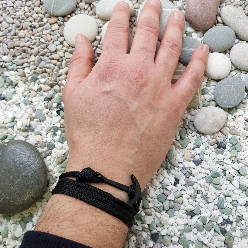 شافين Black Corded Anchor Men-Women Steel Bracelet Dr19