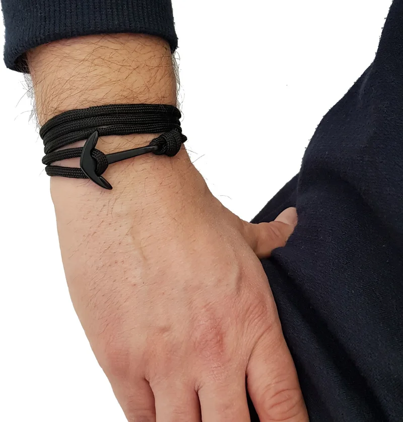 شافين Black Corded Anchor Men-Women Steel Bracelet Dr19