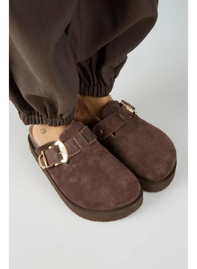 Manijero  (Sofia) Women's Genuine Leather Sabo Platform Coffee Slipper. for Women | Best Price UAE