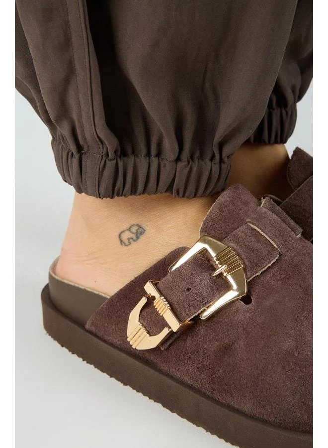 Manijero  (Sofia) Women's Genuine Leather Sabo Platform Coffee Slipper. for Women | Best Price UAE