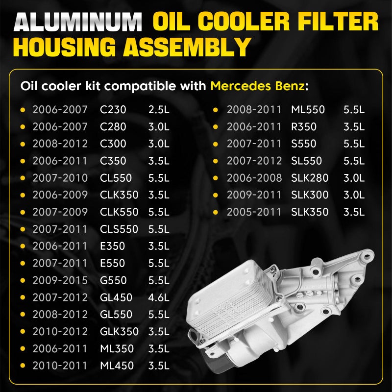 YEHERIT 2721800510 Aluminium Oil Cooler Filter Housing Assembly Compatible with 2006-2012 Mercedes Benz E350 E280 C230 C300 C350 GLK350 ML450 S400 SLK300 R350 S550 GL550 E550 SL550 CLS550 CL550 CLK550 - Image 2
