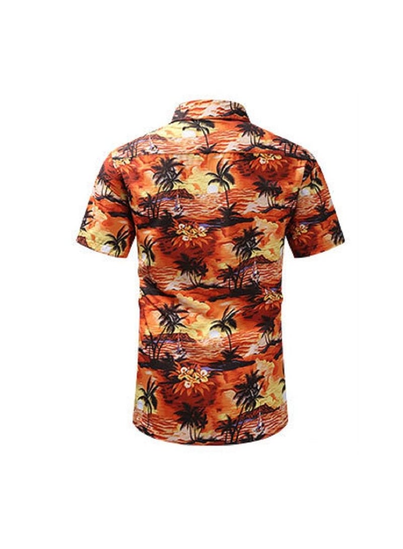 Loquat Summer Retro Printed Men's Short Sleeved Shirt - Image 2
