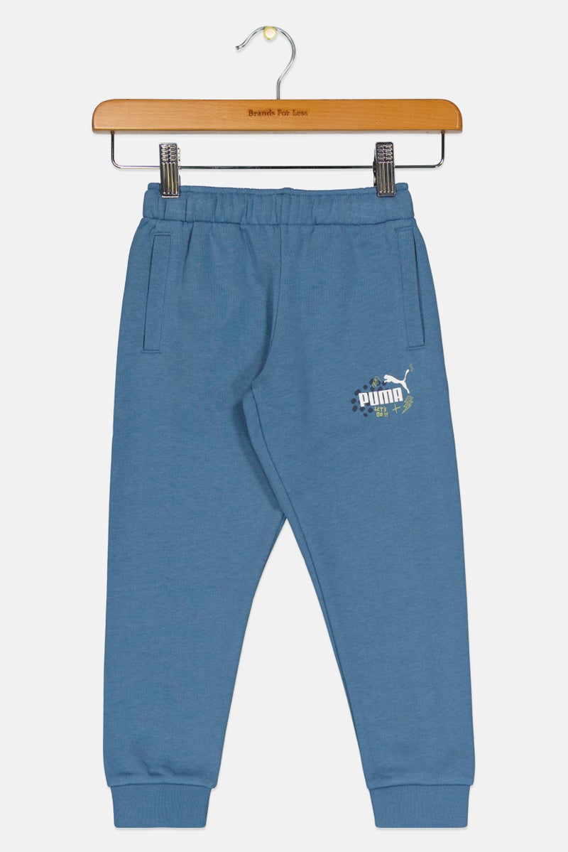 PUMA سروال رياضي خارجي للأطفال الأولاد بشعار العلامة التجارية، أزرق رمادي - Image 1