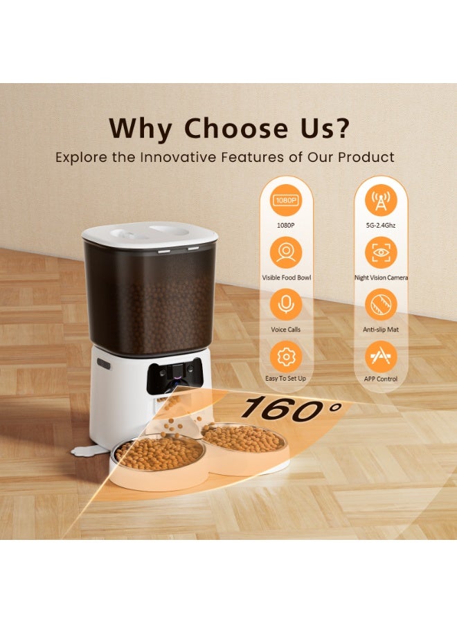 Pet Feeder,6L Automatic Pet Feeder For Cats and Dogs,1080P Camera,App Control,Voice Recorder,Timed Feeder for Schedule Feeding, Dual Power Supply,WiFi Pet Food Dispenser with App Control - Image 3