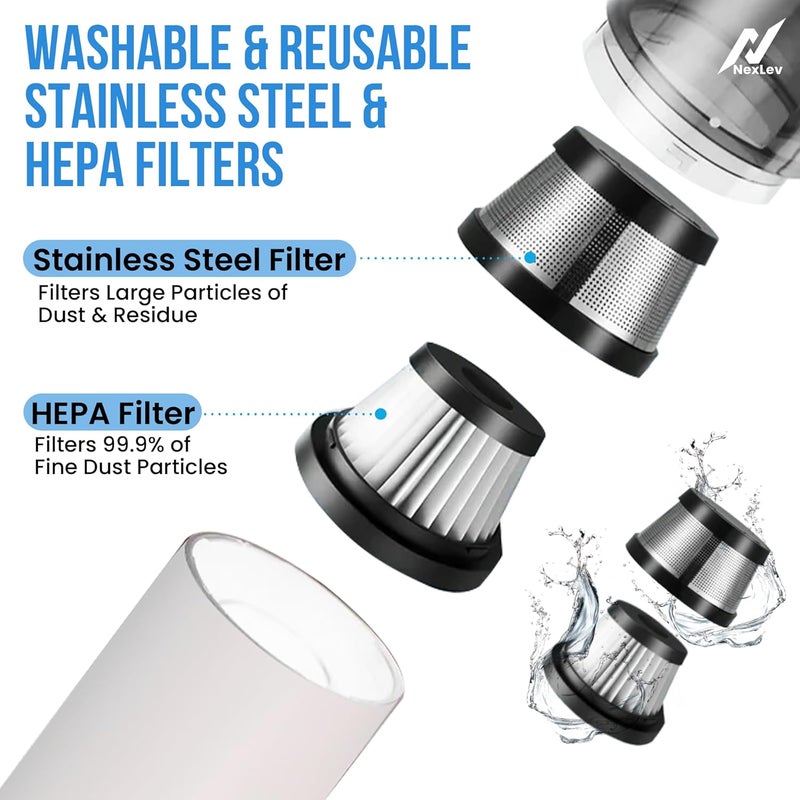 nexlev مكنسة كهربائية لاسلكية وم blower | محرك نحاسي BLDC | HEPA مع غطاء من الفولاذ المقاوم للصدأ | لتنظيف المنزل والمكتب والسيارة | 4 ملحقات | blower للغبار والمنتجات القابلة للنفخ | محمولة ومضغوطة | VC-04 - Image 4