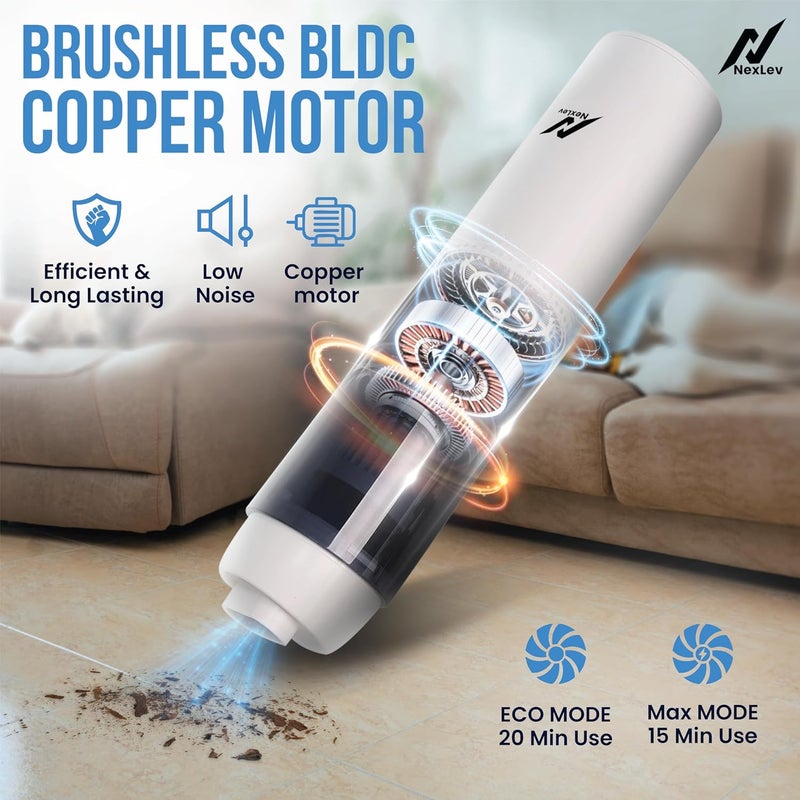 nexlev مكنسة كهربائية لاسلكية وم blower | محرك نحاسي BLDC | HEPA مع غطاء من الفولاذ المقاوم للصدأ | لتنظيف المنزل والمكتب والسيارة | 4 ملحقات | blower للغبار والمنتجات القابلة للنفخ | محمولة ومضغوطة | VC-04 - Image 3