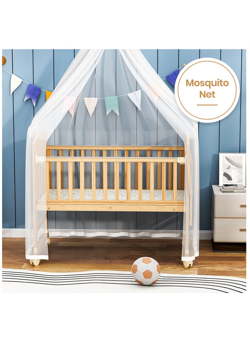 TEKNUM 7-In-1 Convertible Kids Bed, Bedside Crib With Mattress, Mosquito Net And Detachable Wheels, 0 - 12 Years - Natural Wood  - Image 2