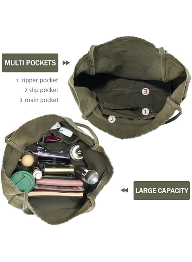 Arabest Canvas Tote Bag for Women Large Hobo Shoulder Bag for Work Travel Casual Message Bag Tote Purse handbags  - Image 5