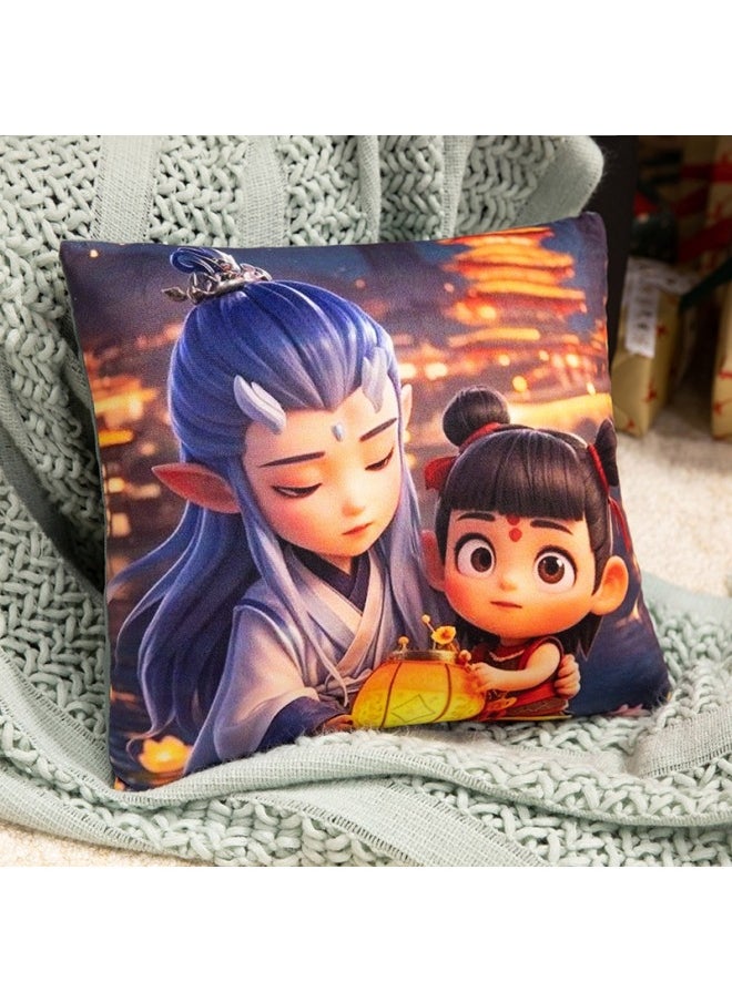 Ne Zha 2 Pillow Ao Bing Magic Child Sea Dragon King Ao Guang Ao Leap Living Room Sofa Pillow Bedroom Bedside Cushion-Color:Nezha+propylene Pillow-square 38cm-Height:-cm  - Image 1