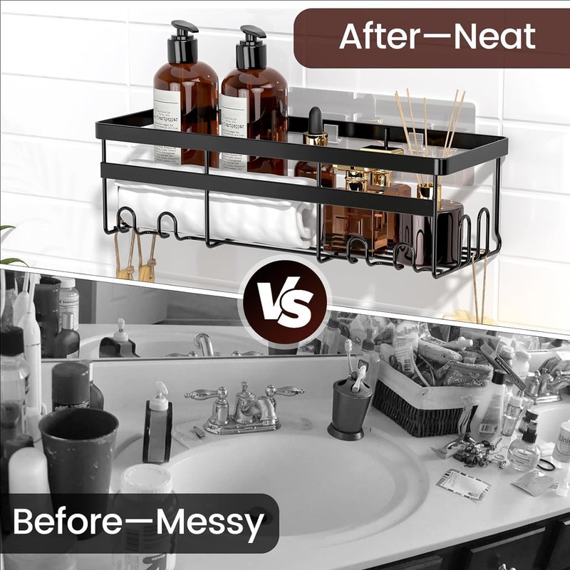 WOWBOX Shower Caddies 2 Pack - Adhesive Hanging Shower Shelf - Bathroom & Kitchen Organizers and Storage, No Drilling Stainless Shower Shelves for Home Decor Storage (Large), Black - Image 5