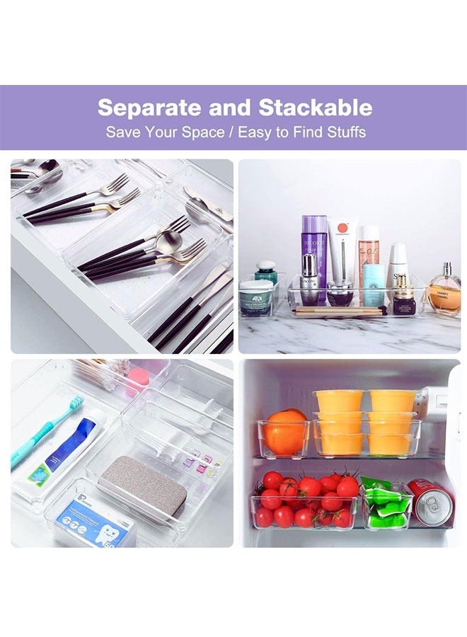 WINEENEE 16 PCS Drawer Organizer Set Clear Plastic Desk Drawer Dividers Trays Dresser Storage Bins Separation Box for Makeup, Jewelries and Gadgets - Image 5