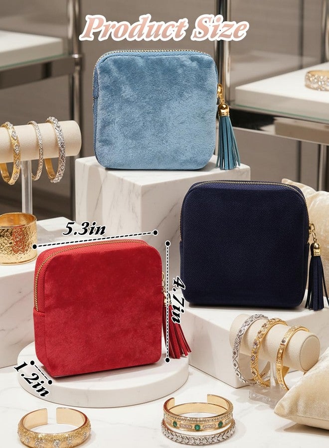 Geyynow 3 PCS Small Travel Jewelry Case for Women, Mini Soft Velvet Jewelry Organizer Pouch Bag - Image 2