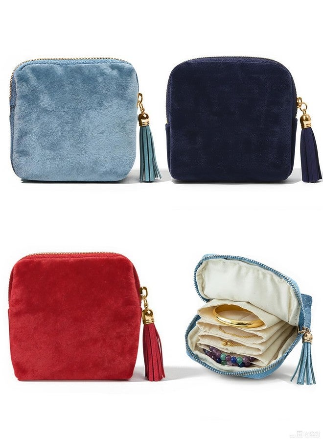 Geyynow 3 PCS Small Travel Jewelry Case for Women, Mini Soft Velvet Jewelry Organizer Pouch Bag - Image 1
