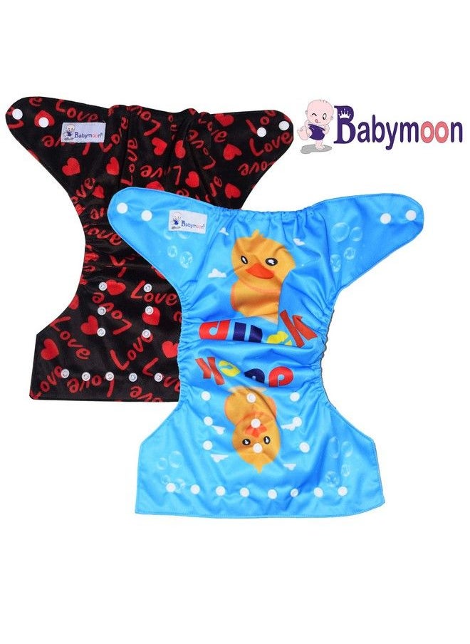 BabyMoon (Set Of 2) Reusable Cloth Diaper Premium Adjustable Size Waterproof Washable Pocket Cloth Diaper Nappie (Duck & Love)  - Image 4