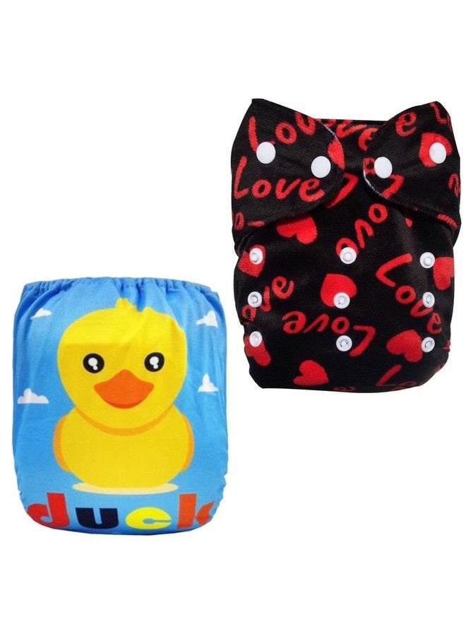 BabyMoon (Set Of 2) Reusable Cloth Diaper Premium Adjustable Size Waterproof Washable Pocket Cloth Diaper Nappie (Duck & Love)  - Image 1