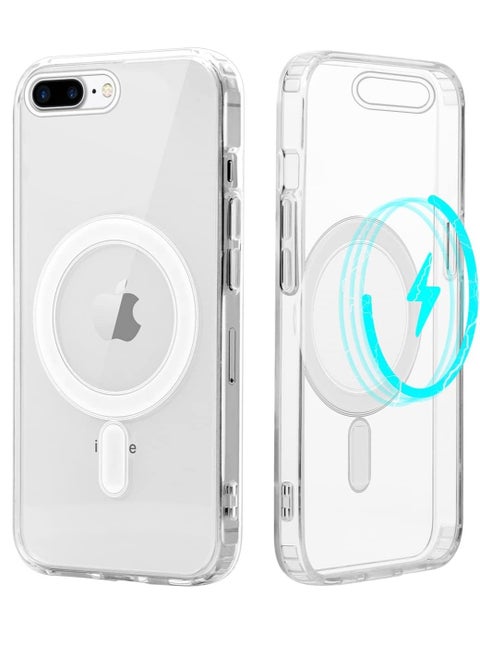 Clear Magnetic Case for iPhone 7 Plus/8 Plus 5.5 Inch [Compatible with Magsafe] Slim Silicone TPU Shockproof Magnetic Mobile Phone Case Scratch-Resistant Non-Slip Protective Case
