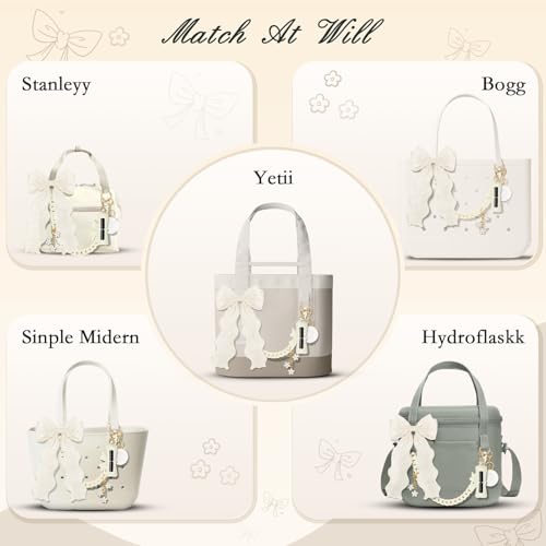 WUQID 5PCS Tote Bag Decor Kit, Decorative Bow, Bow Lipstick Holder, Flower Charm & Acrylic Chain & Pom Pom Ball Bag Charms Compatible with YETI Camino 20/35/50 Carryall, Bogg Bag Accessories for Women - Image 4